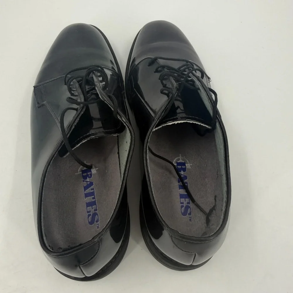 Bates Uniform 8W Oxford Dress Shoes Mens Black Patent Leather Almond Toe